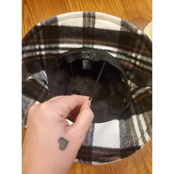 David & Young Plaid Bucket Hat Brown Gray Cream Winter Polyester Wool Lined - Picture 5 of 10